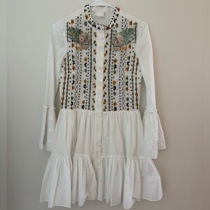 A Miami White Sequin Skull Embroidered Long Sleeve Dress